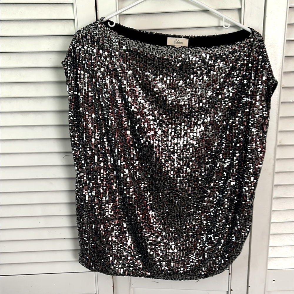 Elan Black Top with Silver Sequin Trim